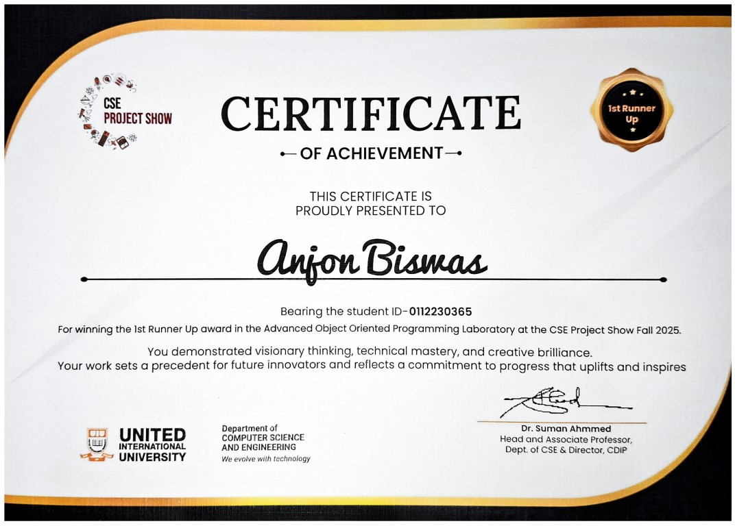 Advanced Object-Oriented Programming Excellence Award