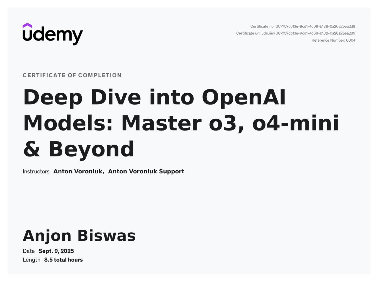 Deep Dive into OpenAI Models certificate